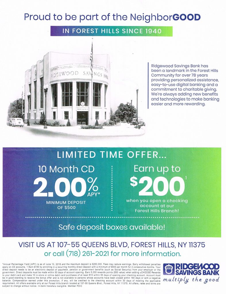Ridgewood Savings Bank 200 Checking Bonus [NY]