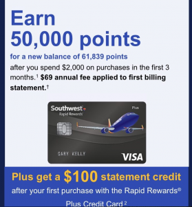 receive a sign up bonus of 50000 bonus points and 100 statement credit after 2000 spent within the first three months on the chase southwest plus card - Southwest Visa Credit Card receive a sign up bonus of 50000 bonus points and 100 statement credit after 2000 spent within the first three months on the chase southwest plus card - Southwest Visa Credit Card