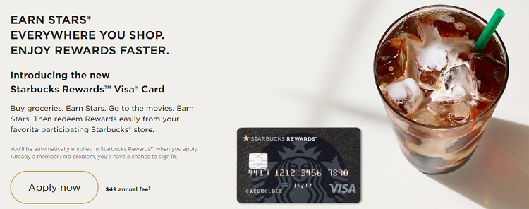 Starbucks Rewards Visa Card 2,500 Bonus Stars + 3X Stars on Starbucks Purchases + Automatic Gold Status