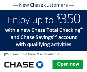 Best Checking and Savings Account Bonuses Chase Total Business Checking® – Earn a $ bonus when you open a new Chase Total Business Checking® account and deposit $1, or more in new money within 20 days & maintain that balance for 60 days, and complete 5 qualifying transactions within 60 days.