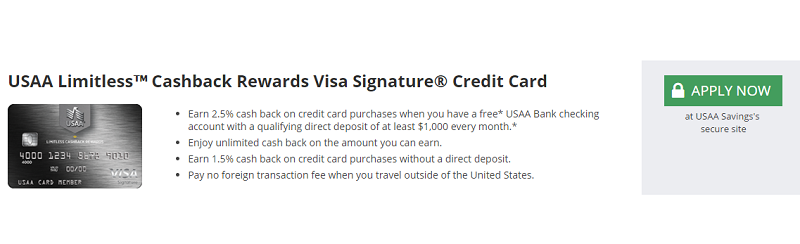 USAA Limitless Cashback Rewards Visa Signature Card