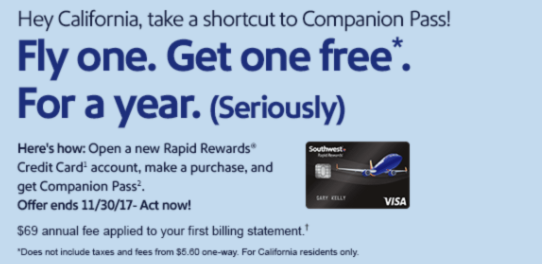 Chase Southwest Card 40,000 Points Bonus + Companion Pass After One Purchase (Targeted, California Only)