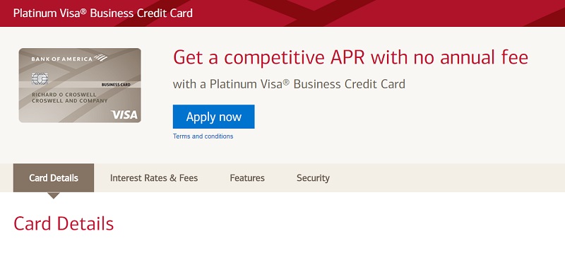 Bank of America Platinum Visa Business Credit Card $300 Bonus