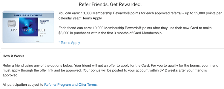 American Express Blue Business Plus Referral Bonus: Earn 10,000 Membership Rewards for Both Parties