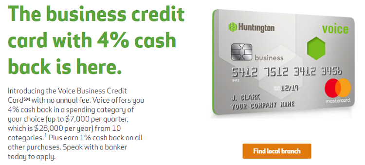 Huntington Voice Business Credit Card Review: Earn 4% Cash Back in a Spending Category of Your Choice + No Annual Fee