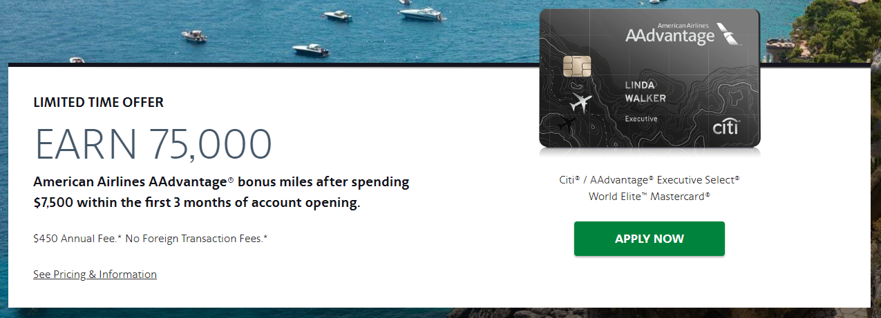 citi american airlines executive card 75000 miles