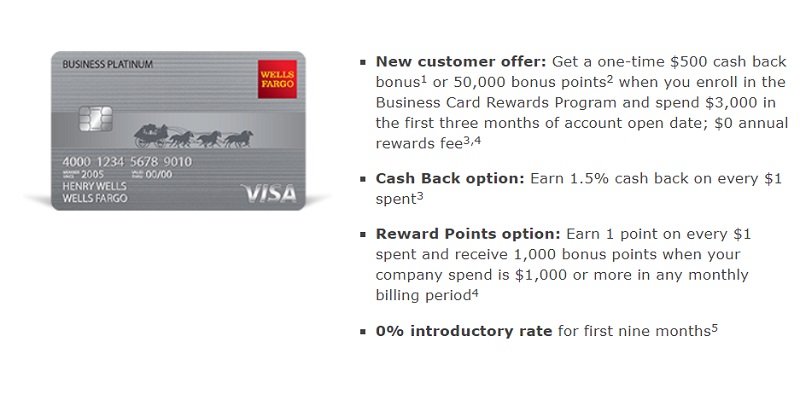 Wells Fargo Business Platinum Credit Card 500 Bonus 1 50 Cash Back No Annual Fee