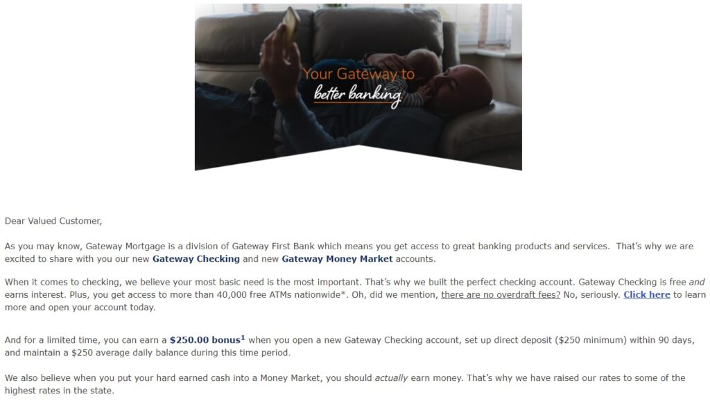 Gateway First Bank Promotions 250 Checking Bonus (Nationwide)