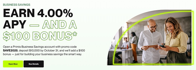 Primis Bank Business Savings Bonus