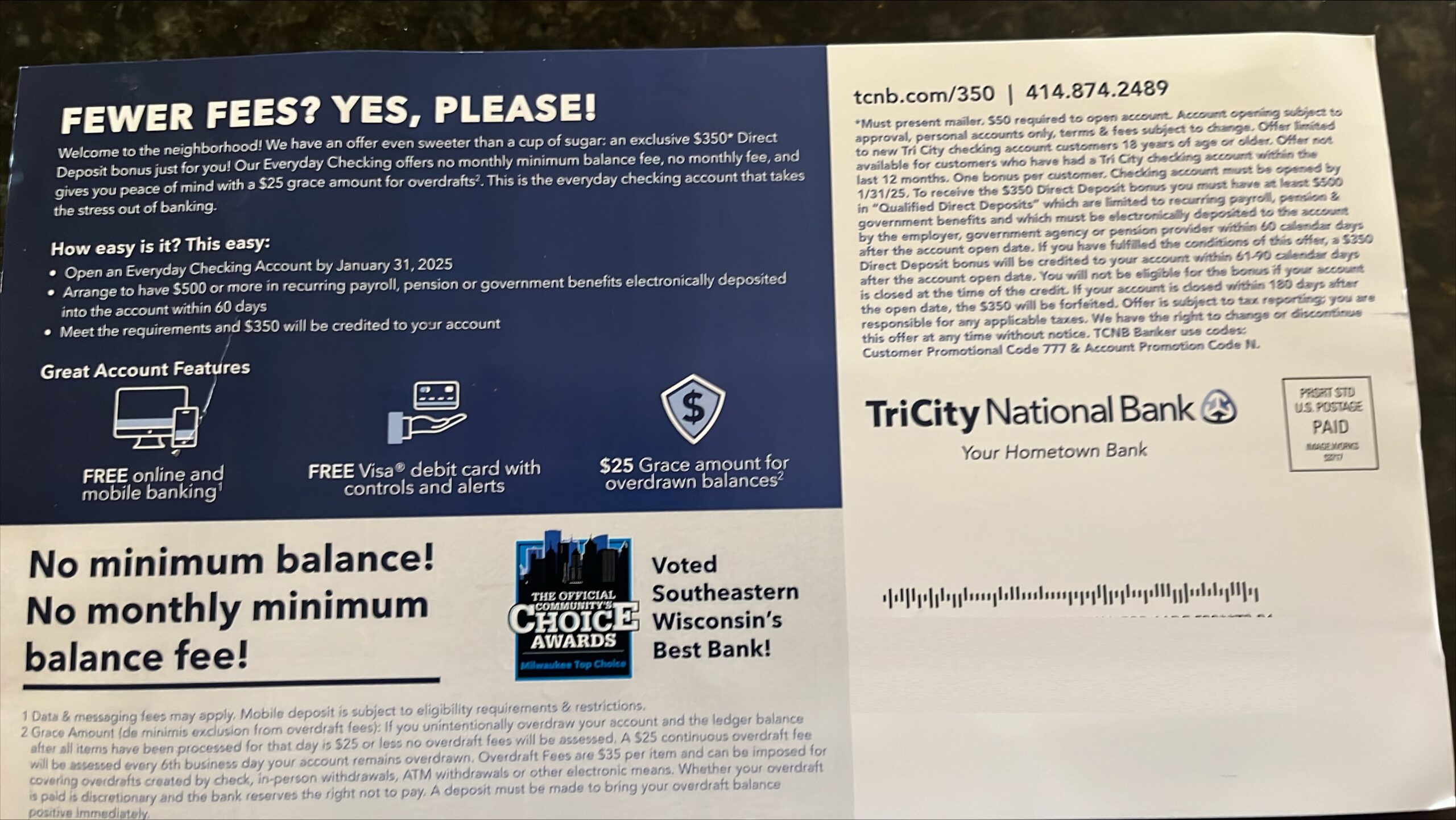 Tri City National Bank Checking Bonus